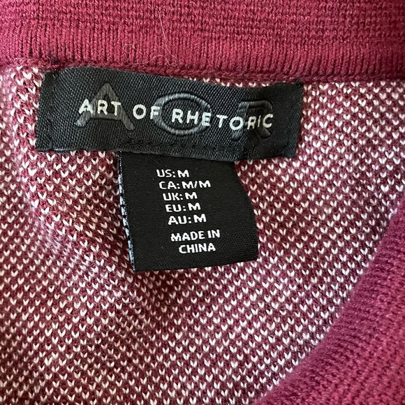 Art of Rhetoric short sleeve sweater button up shirt maroon diamond knit sz M - Picture 9 of 9